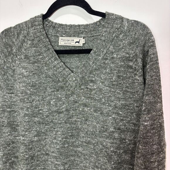 Peruvian Link Alpaca Marled Green Sweater Pullover Women XL V-neck Soft Relaxed - Picture 3 of 10